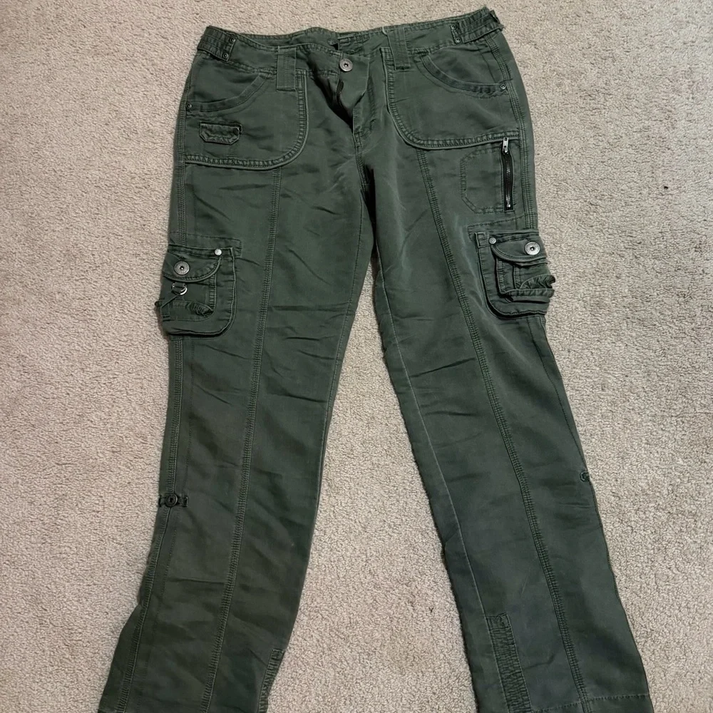 Olive Boot Cut Cargo Pants for Women - Picture 1 of 4